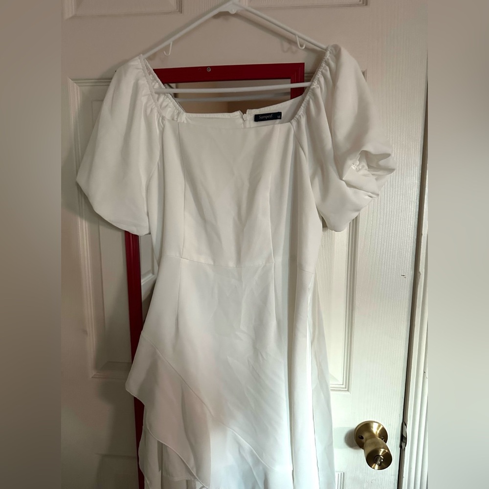 Elegant White Puff Sleeve Mini Dress